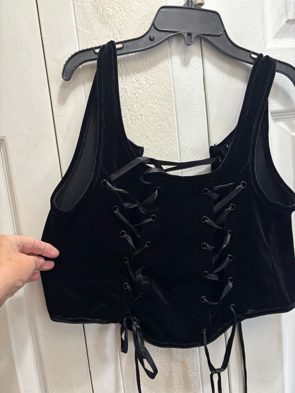 Cosmic aura Black Velvet Lace-Up Crop Tank Top